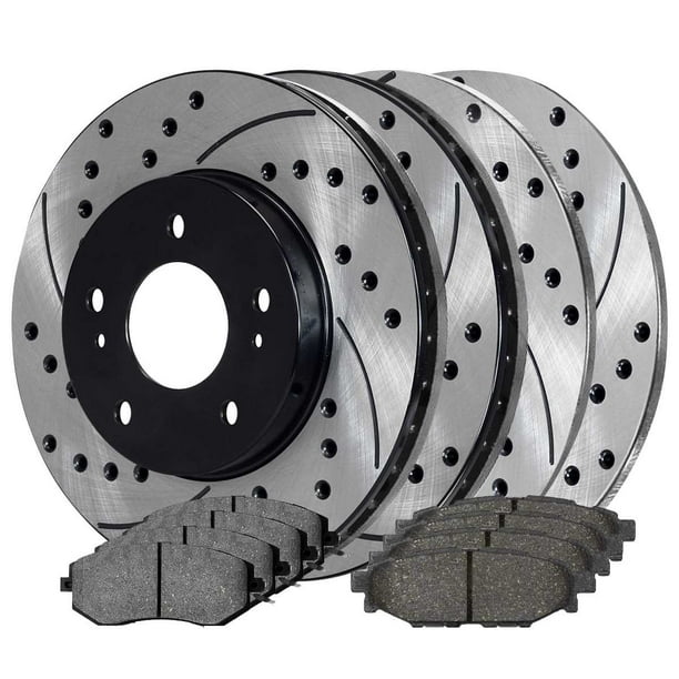 Performance Drilled and Slotted Disc Brake Rotors With Ceramic Pads Rear Kit 